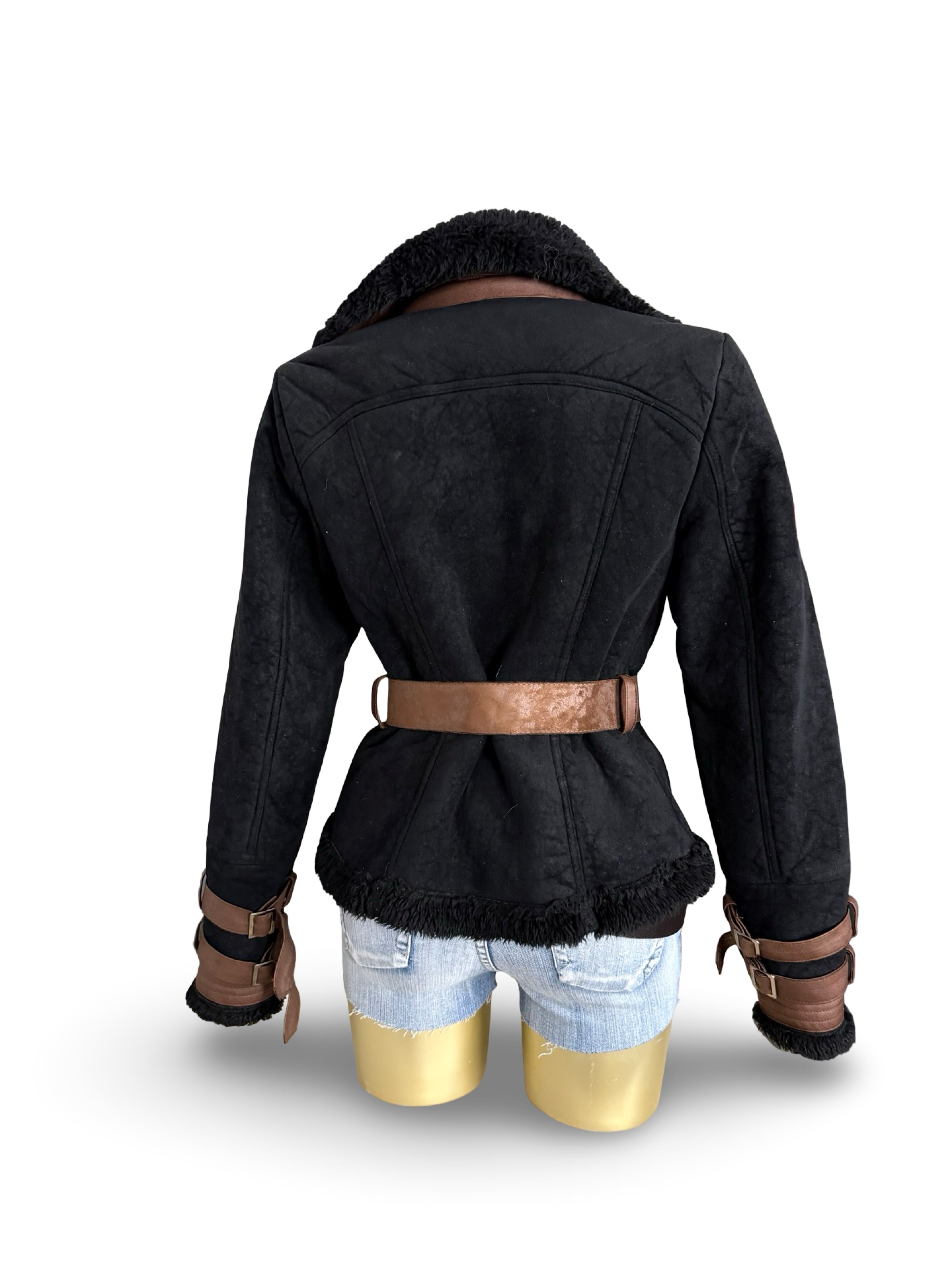 Black suede tight fit biker coat (M)