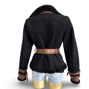 Black suede tight fit biker coat (M/L)