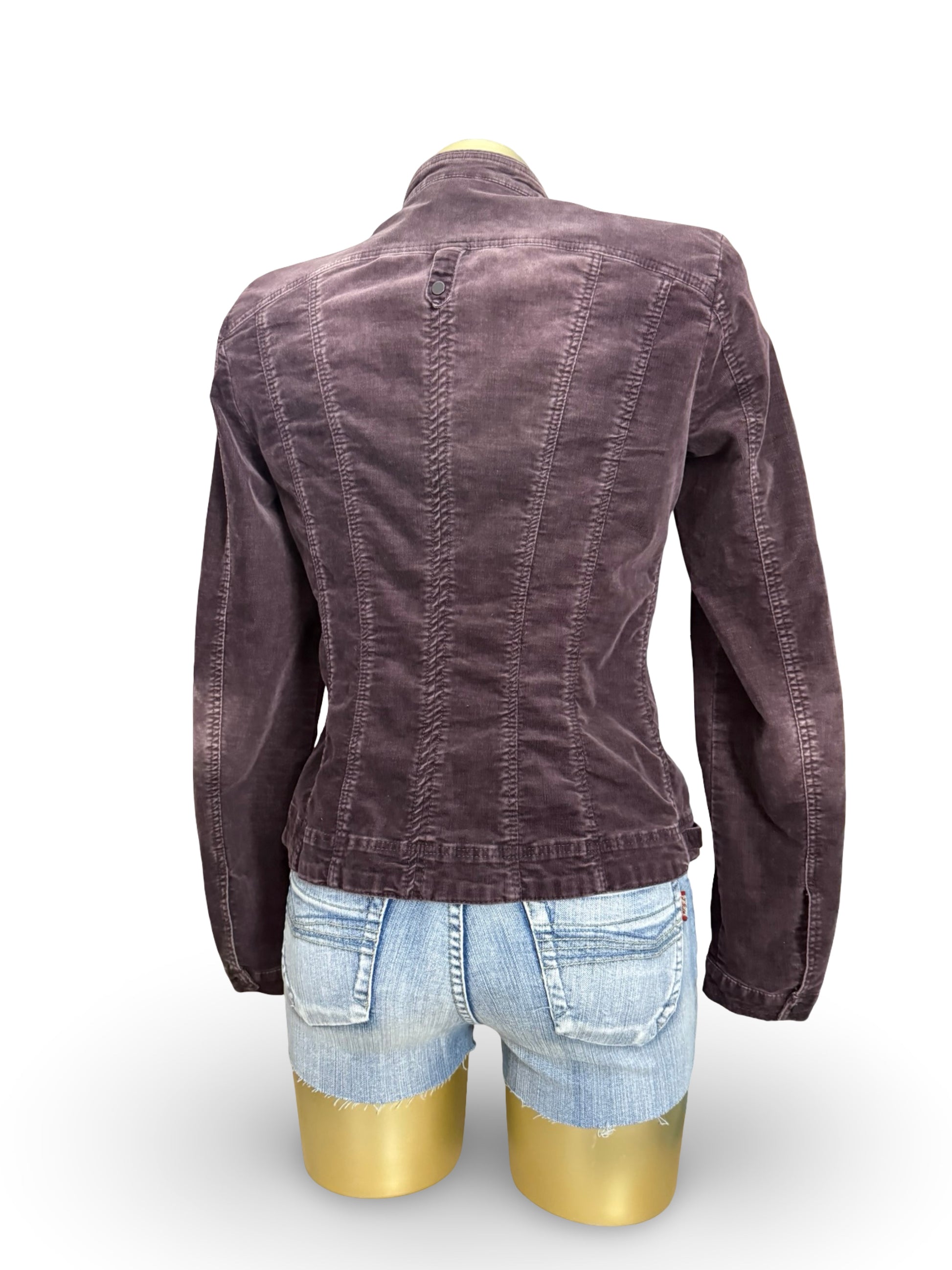 Purple velvet denim zip up biker jacket (S/M)