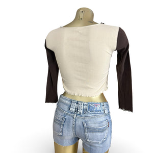 Beige cotton long sleeves top (XS)
