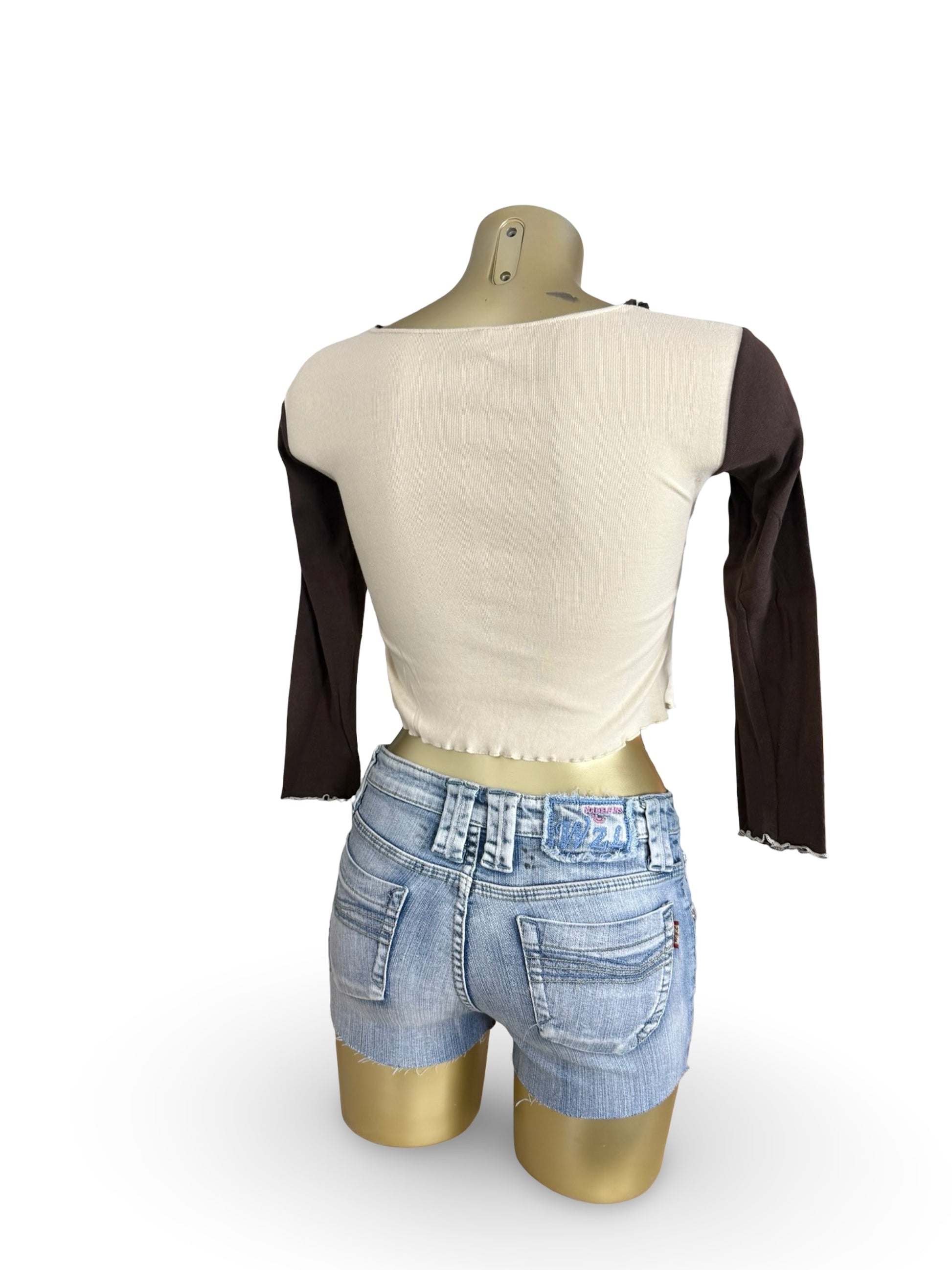 Beige cotton long sleeves top (XS)