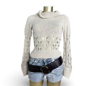 Beige crochet turtleneck jumper (M)