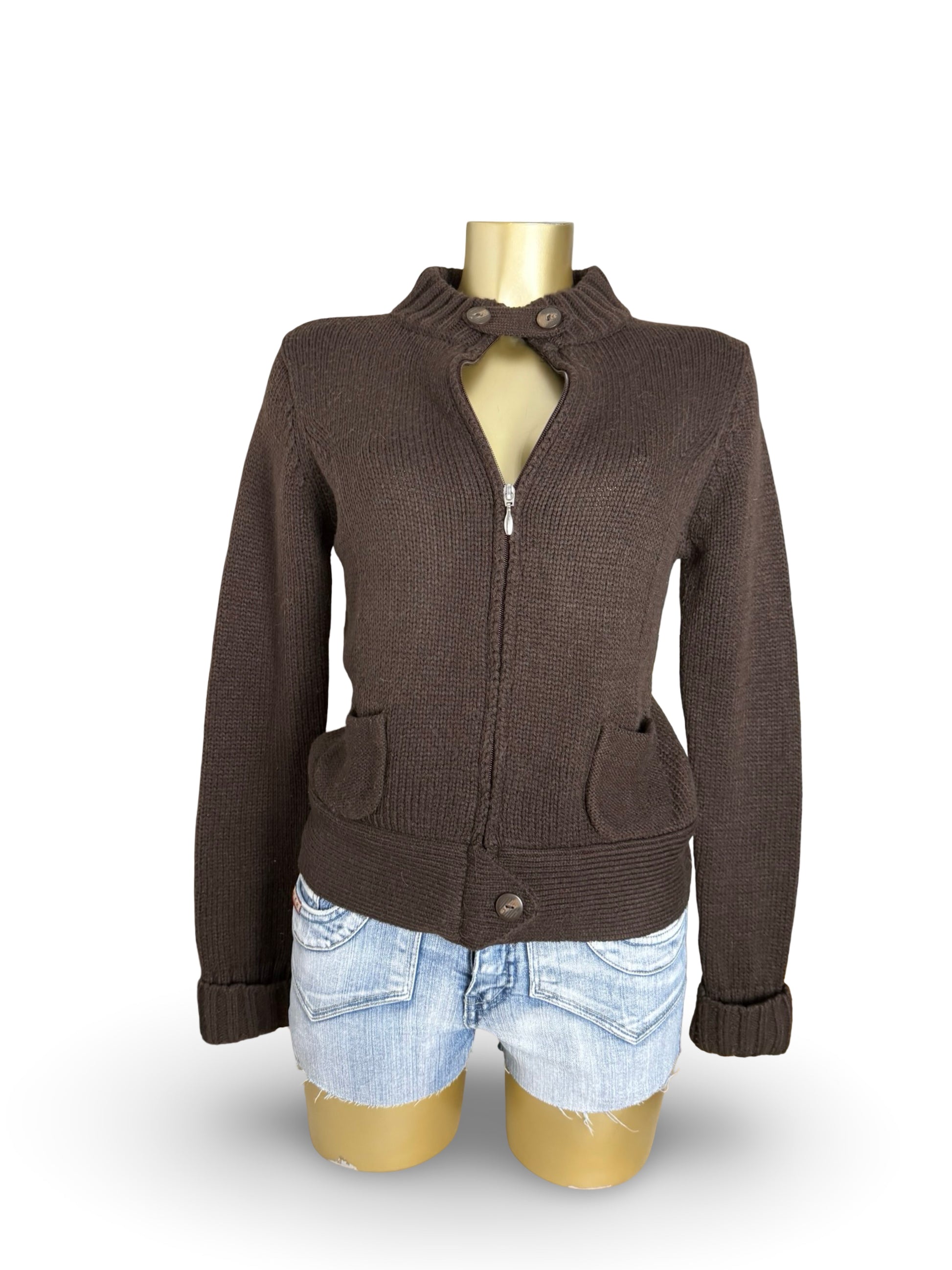 Brown zip up cardigan jumper (S/M)
