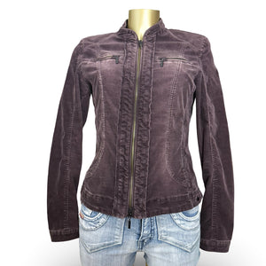 Purple velvet denim zip up biker jacket (S/M)