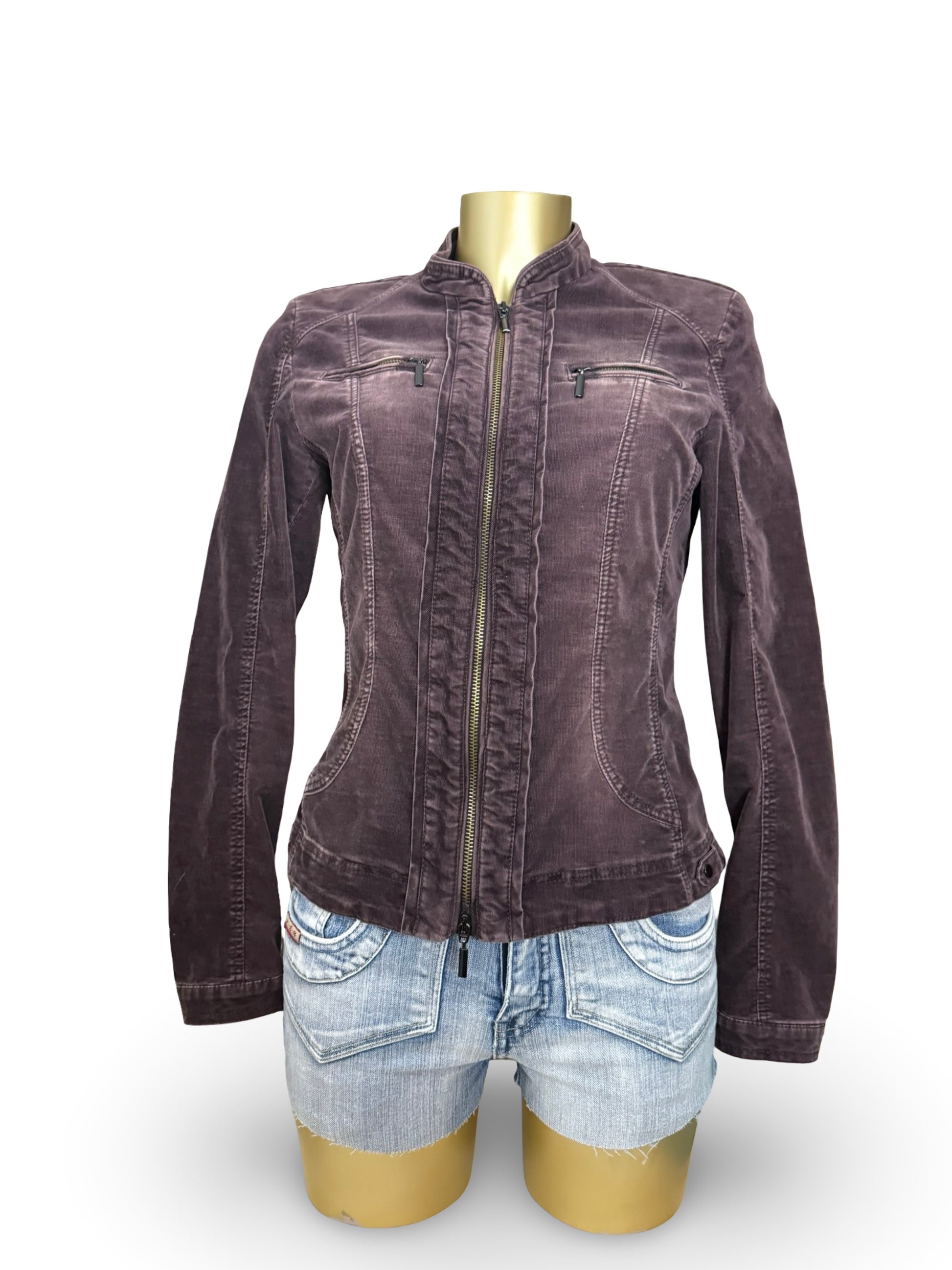 Purple velvet denim zip up biker jacket (S/M)