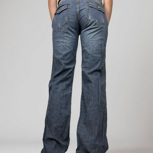 Blue denim low rise baggy pants (S)