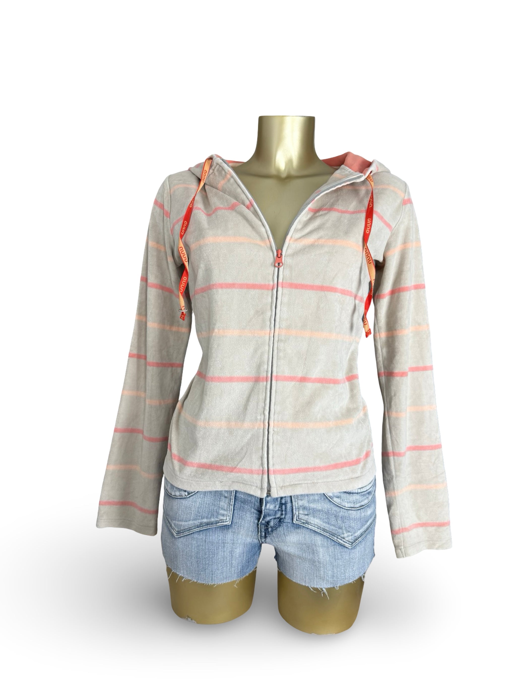 Beige striped velvet zip up hoodie (S/M)