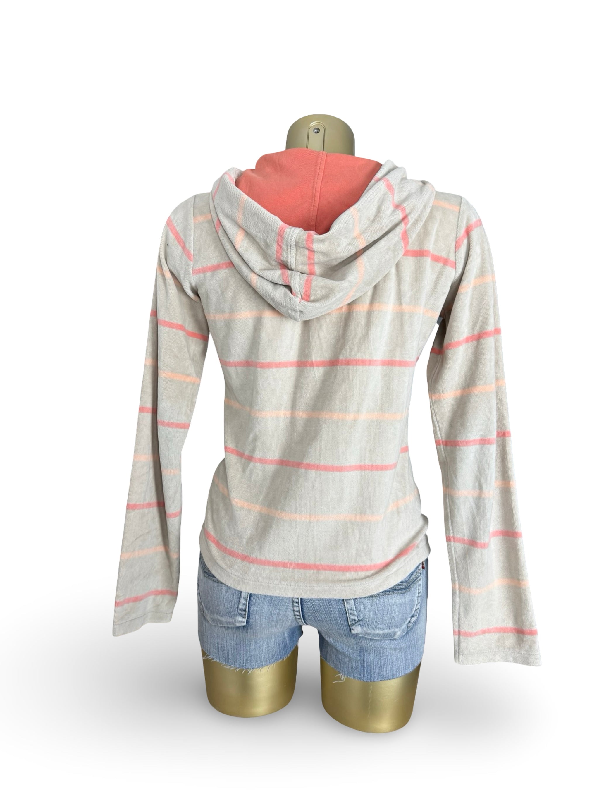 Beige striped velvet zip up hoodie (S/M)