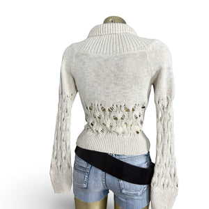 Beige crochet turtleneck jumper (M)