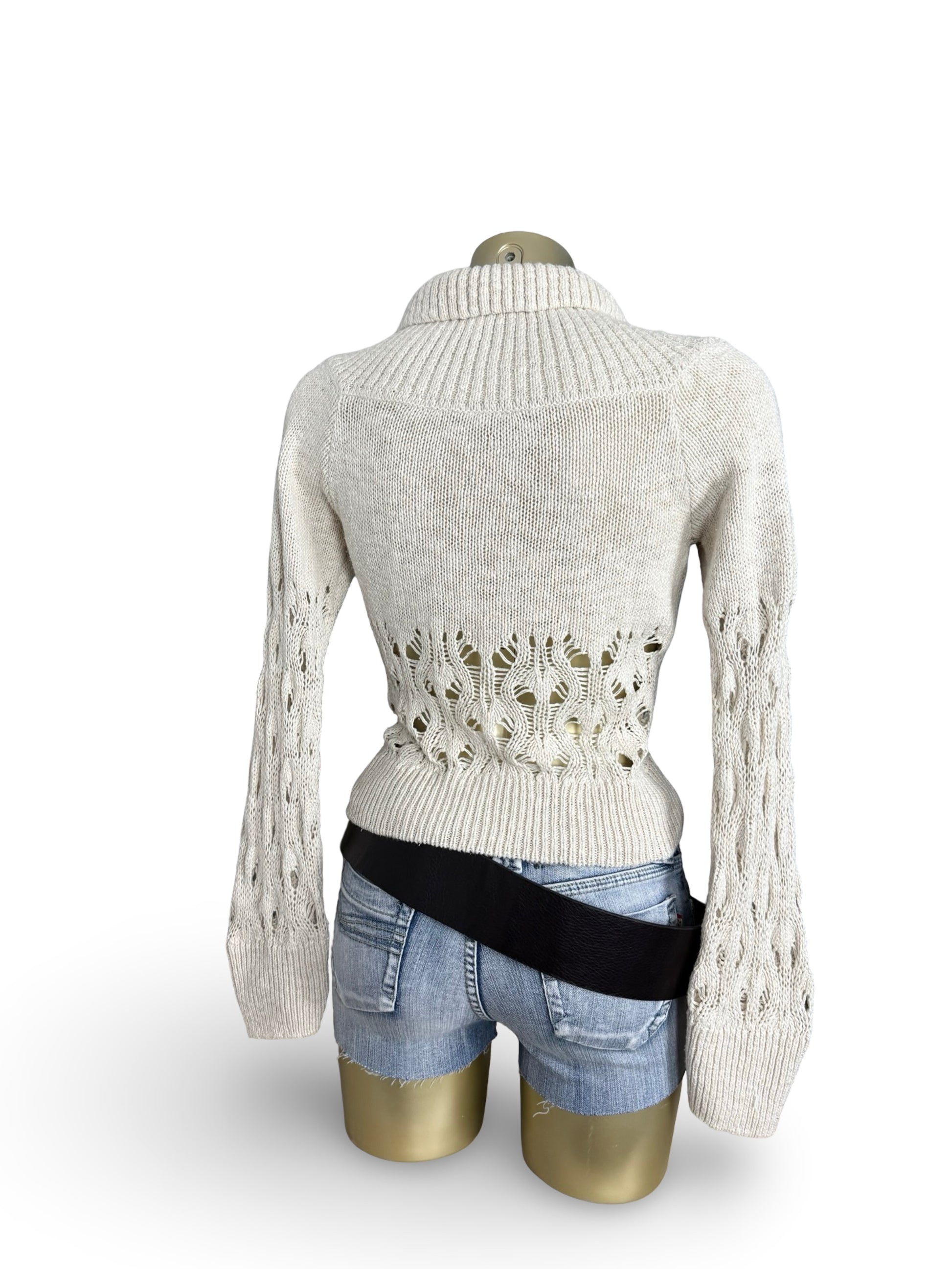 Beige crochet turtleneck jumper (M)