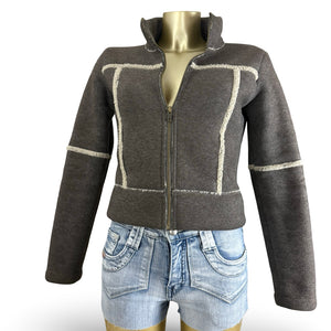Grey zip up inside fleece biker jacket (S)