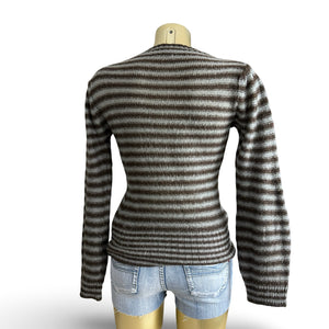 Khaki striped flared sleeves jumper (S/M)