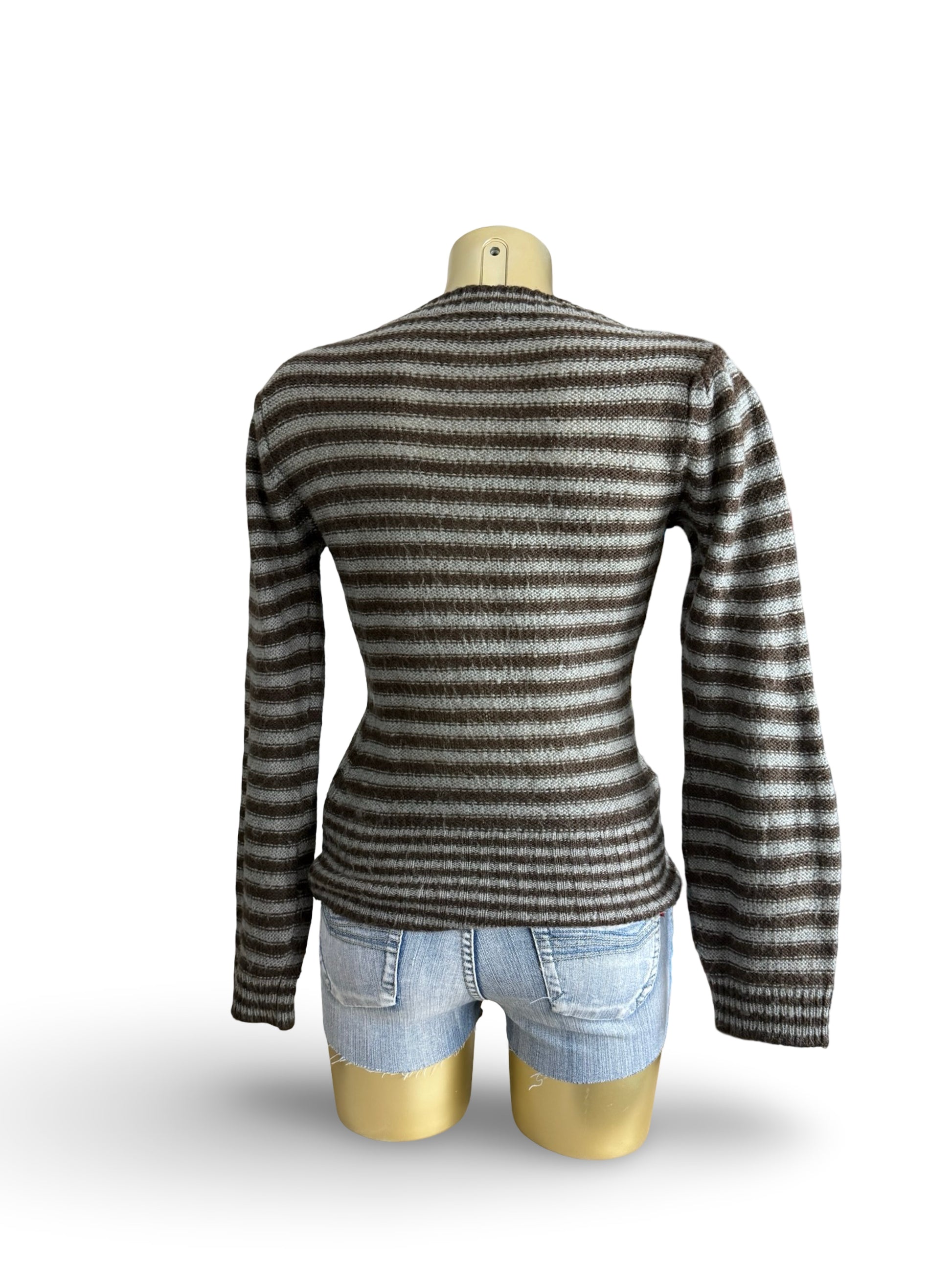 Khaki striped flared sleeves jumper (S/M)