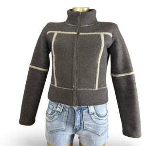 Grey zip up inside fleece biker jacket (S)