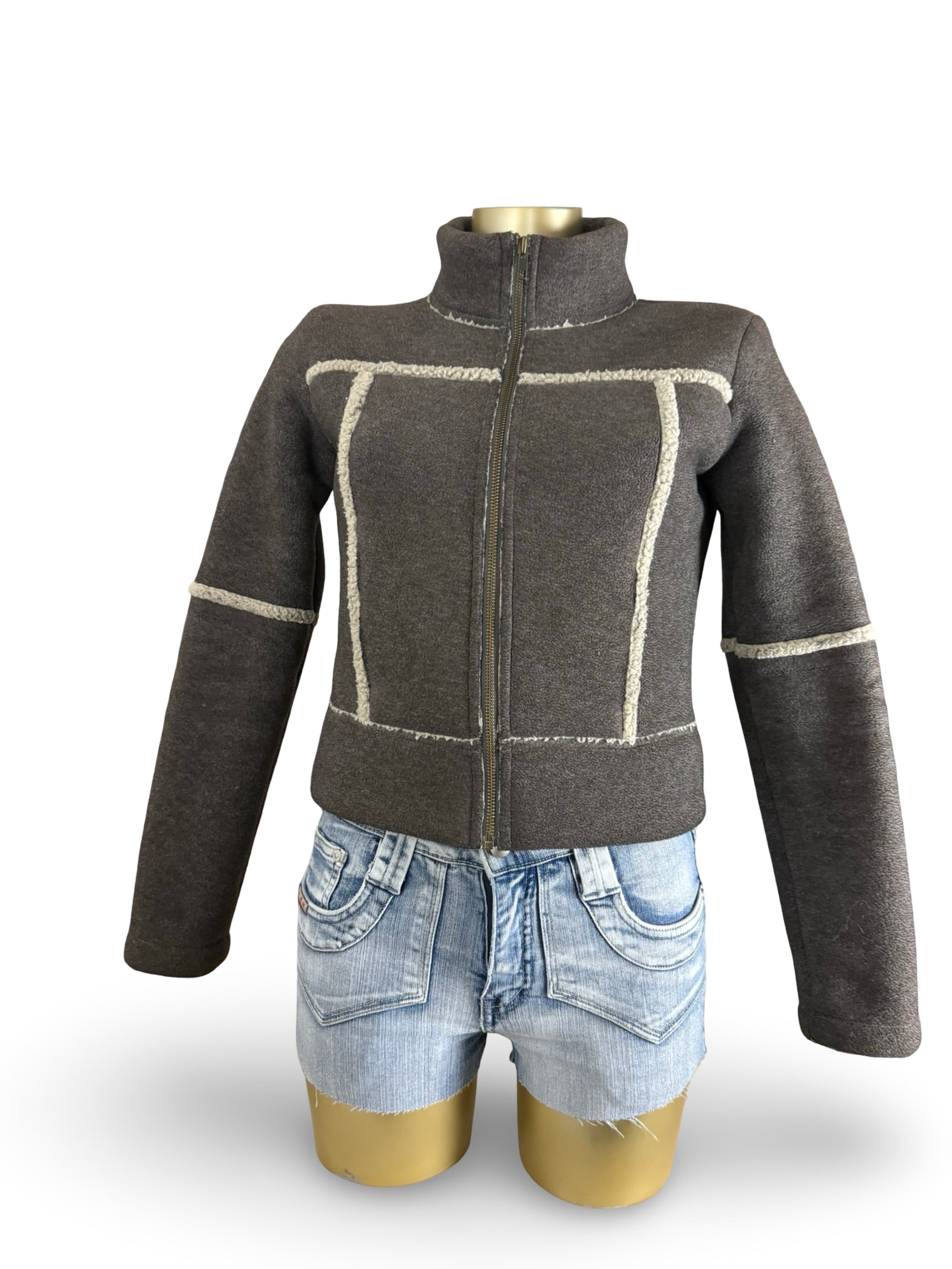 Grey zip up inside fleece biker jacket (S)