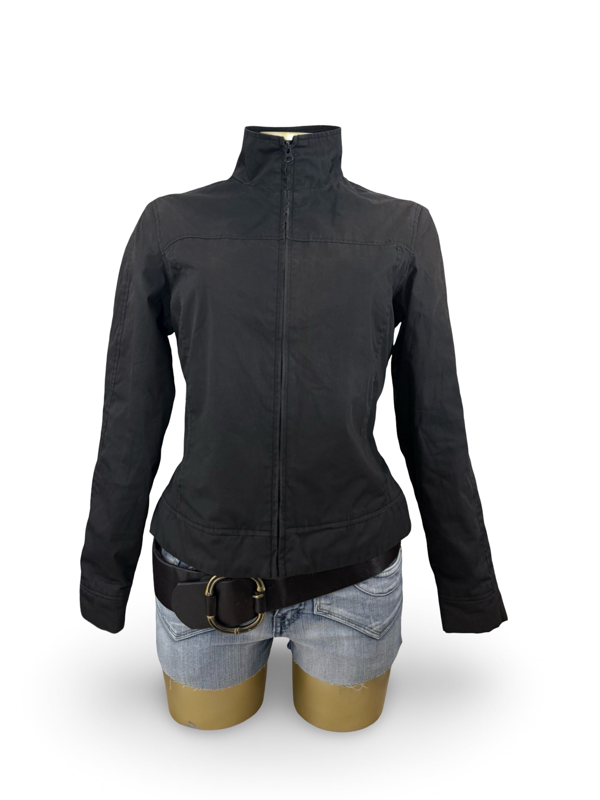 Black zip up lightweight puffer biker jacket (M/L)