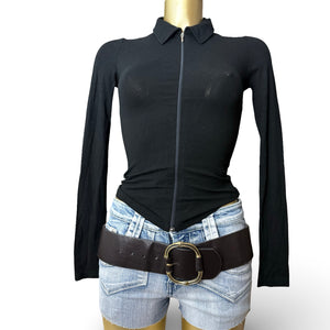 Black zip up tight fit long sleeves top (S)