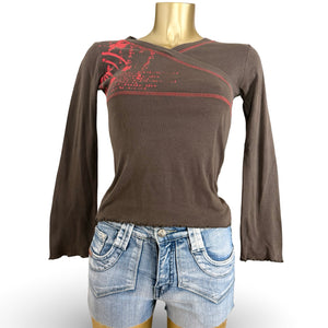 Cotton graphic tight fit long sleeves top (XS)