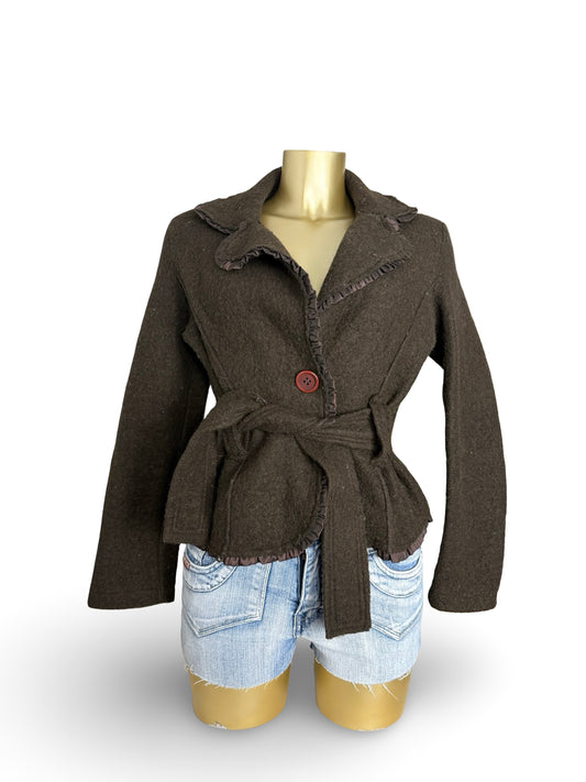 Brown 100% wool tight fit blazer jacket