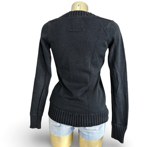 Black cotton V neck tight fit jumper (S)