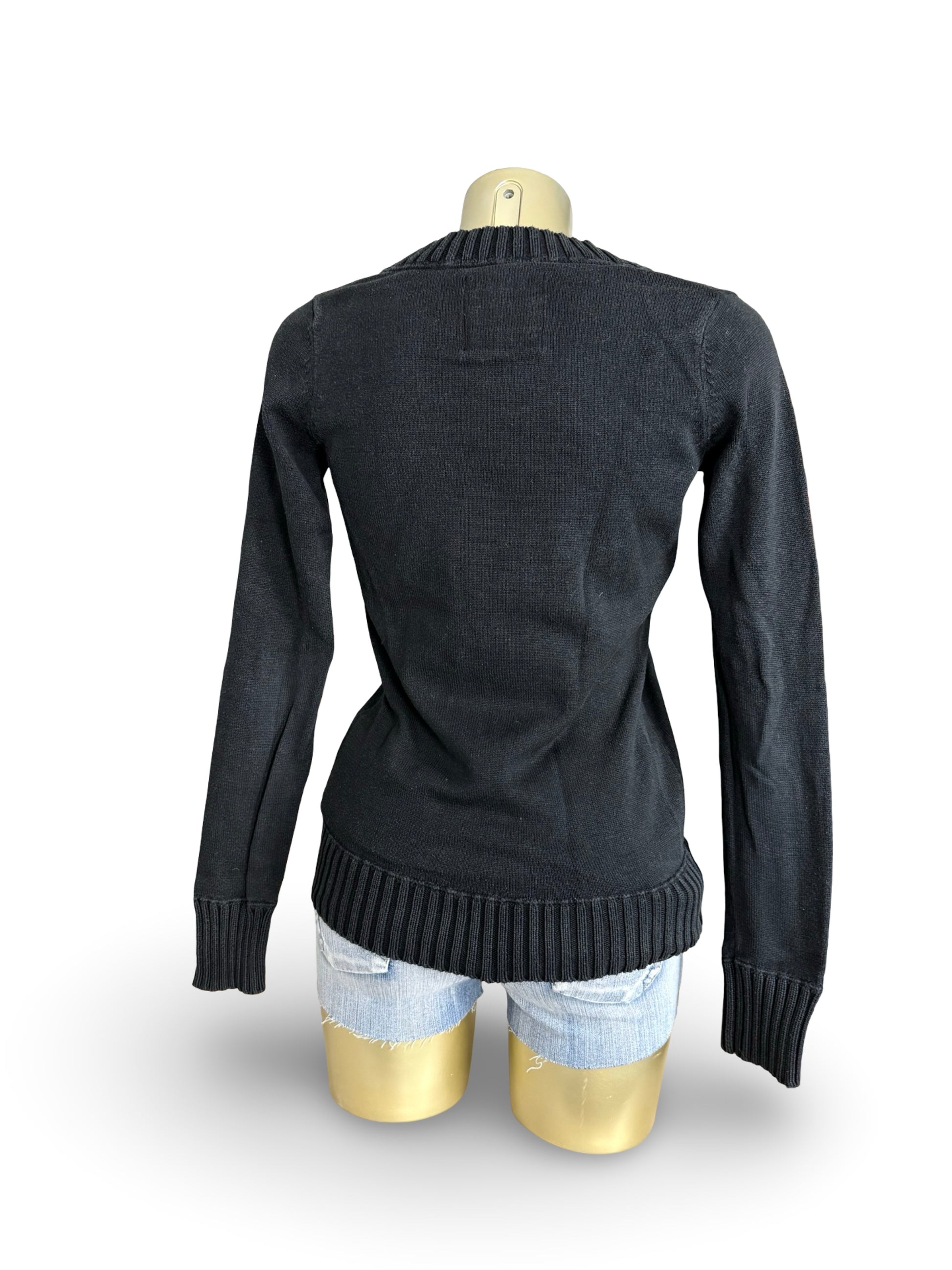 Black cotton V neck tight fit jumper (S)