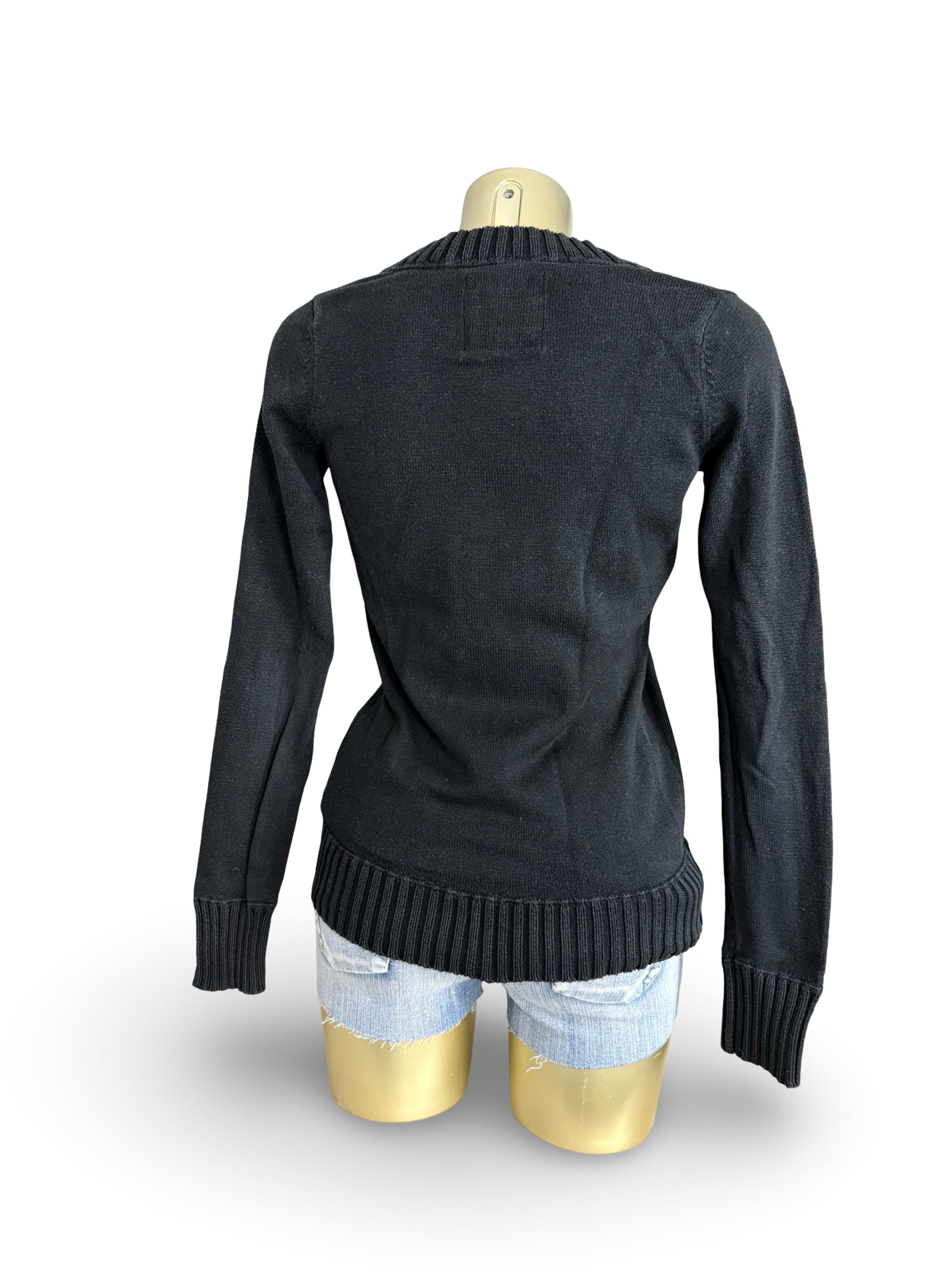 Black cotton V neck tight fit jumper (S)