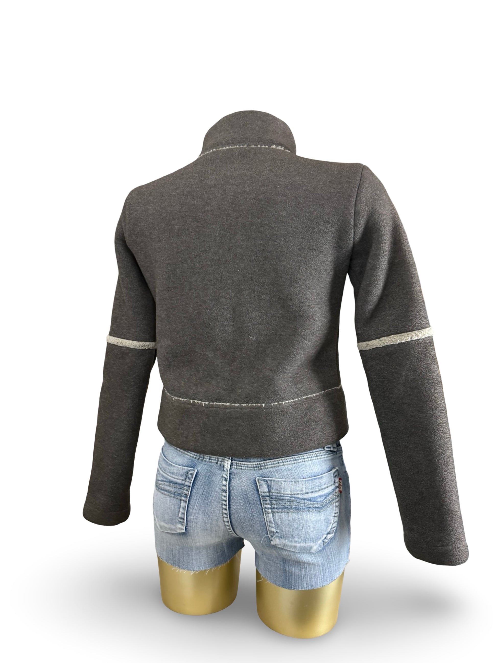 Grey zip up inside fleece biker jacket (S)