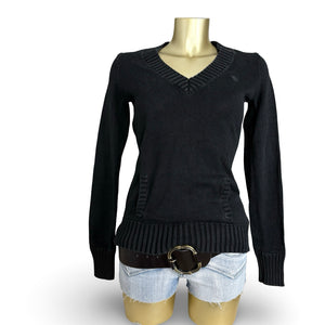 Black cotton V neck tight fit jumper (S)