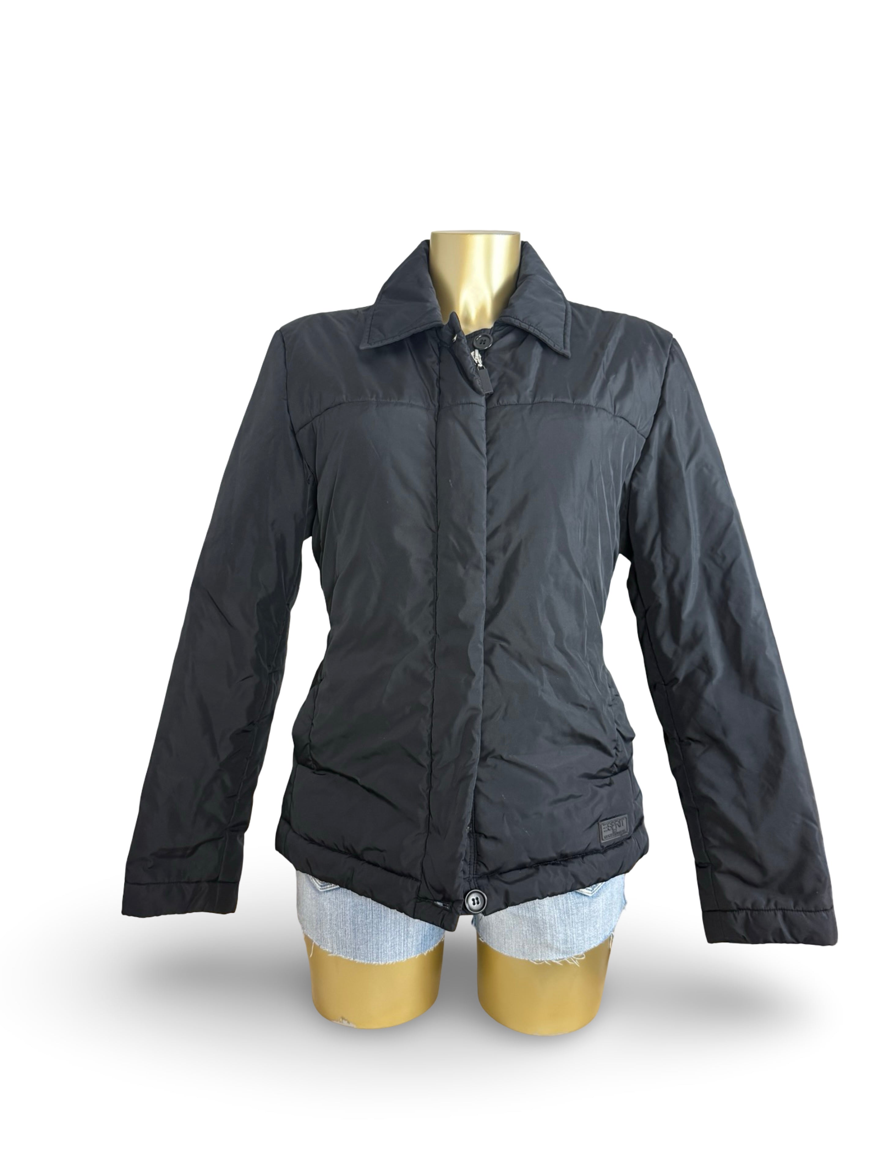 Black zip up lightweight puffer jacket (L)