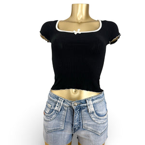 Black coquette tight fit tee (XS)