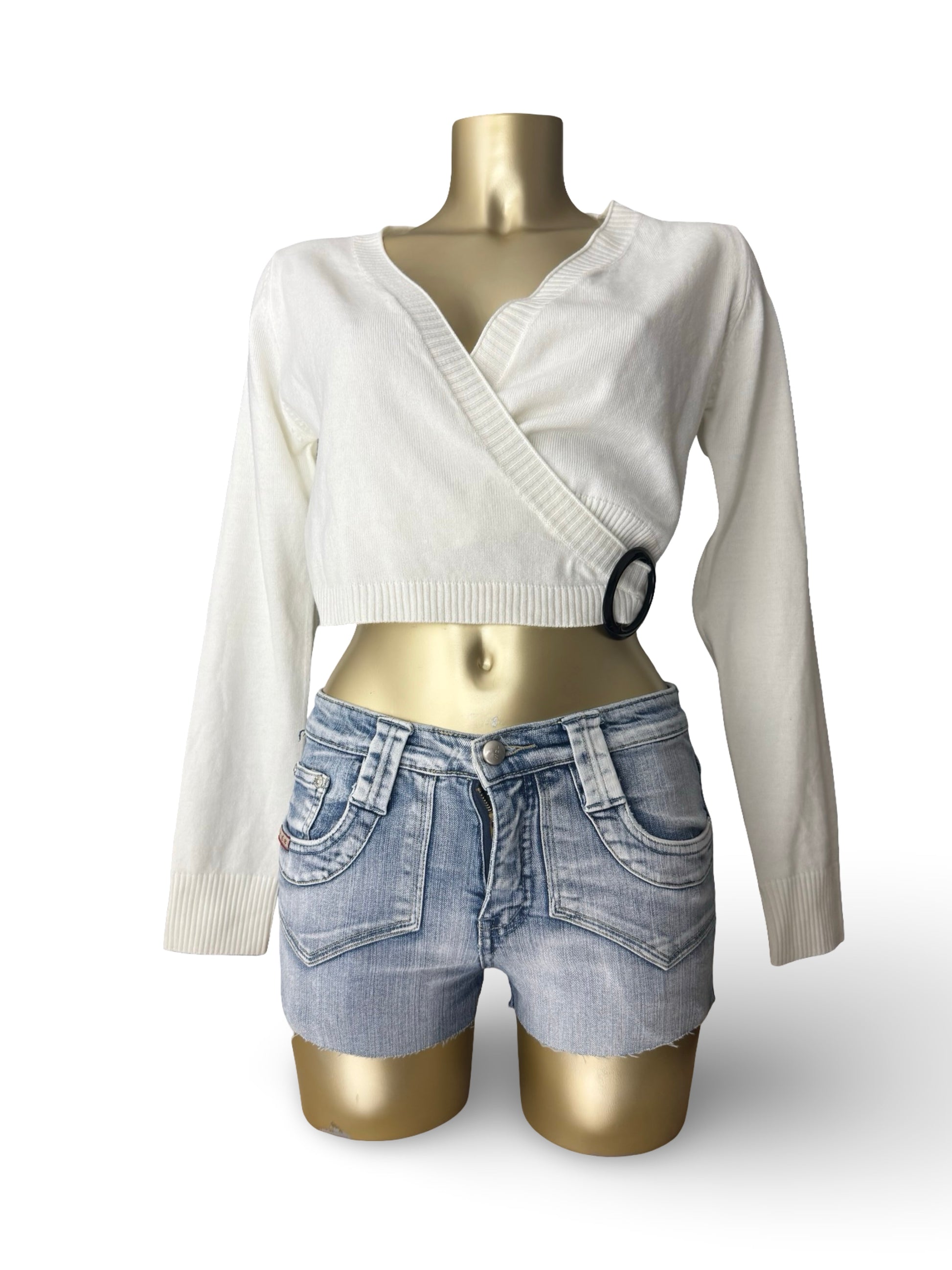 White stretchy buckle belt bolero jumper (M)