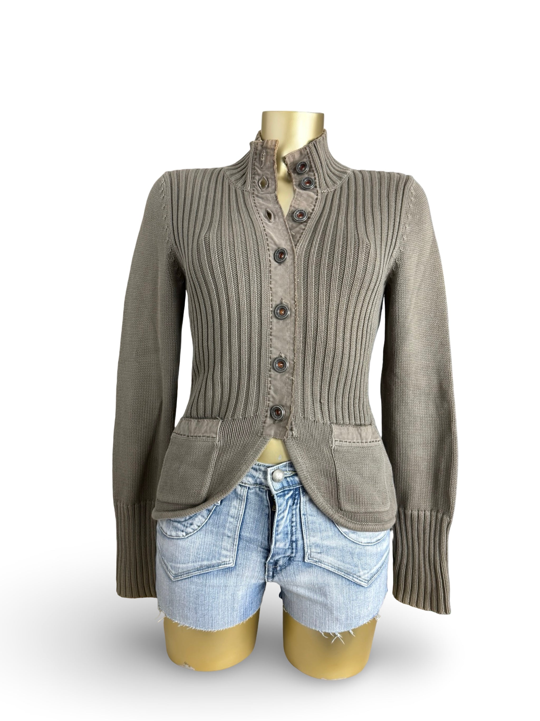 Khaki ribbed cardigan jumper (M)