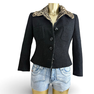 Black panther print wool blazer jacket (S)