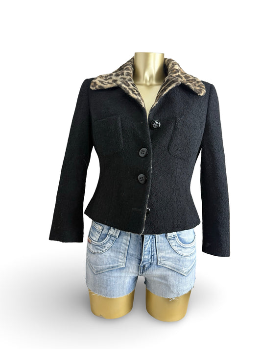 Black panther print wool blazer jacket (S)
