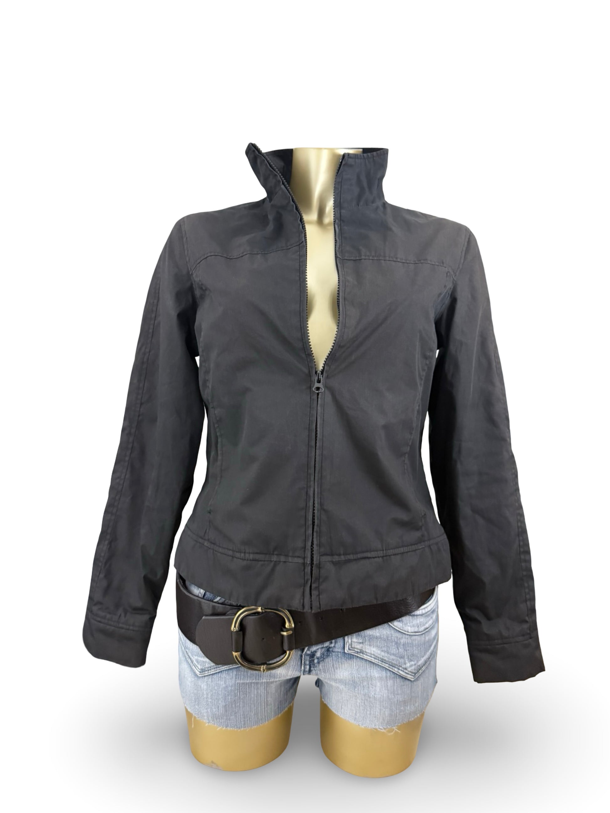 Black zip up lightweight puffer biker jacket (M/L)