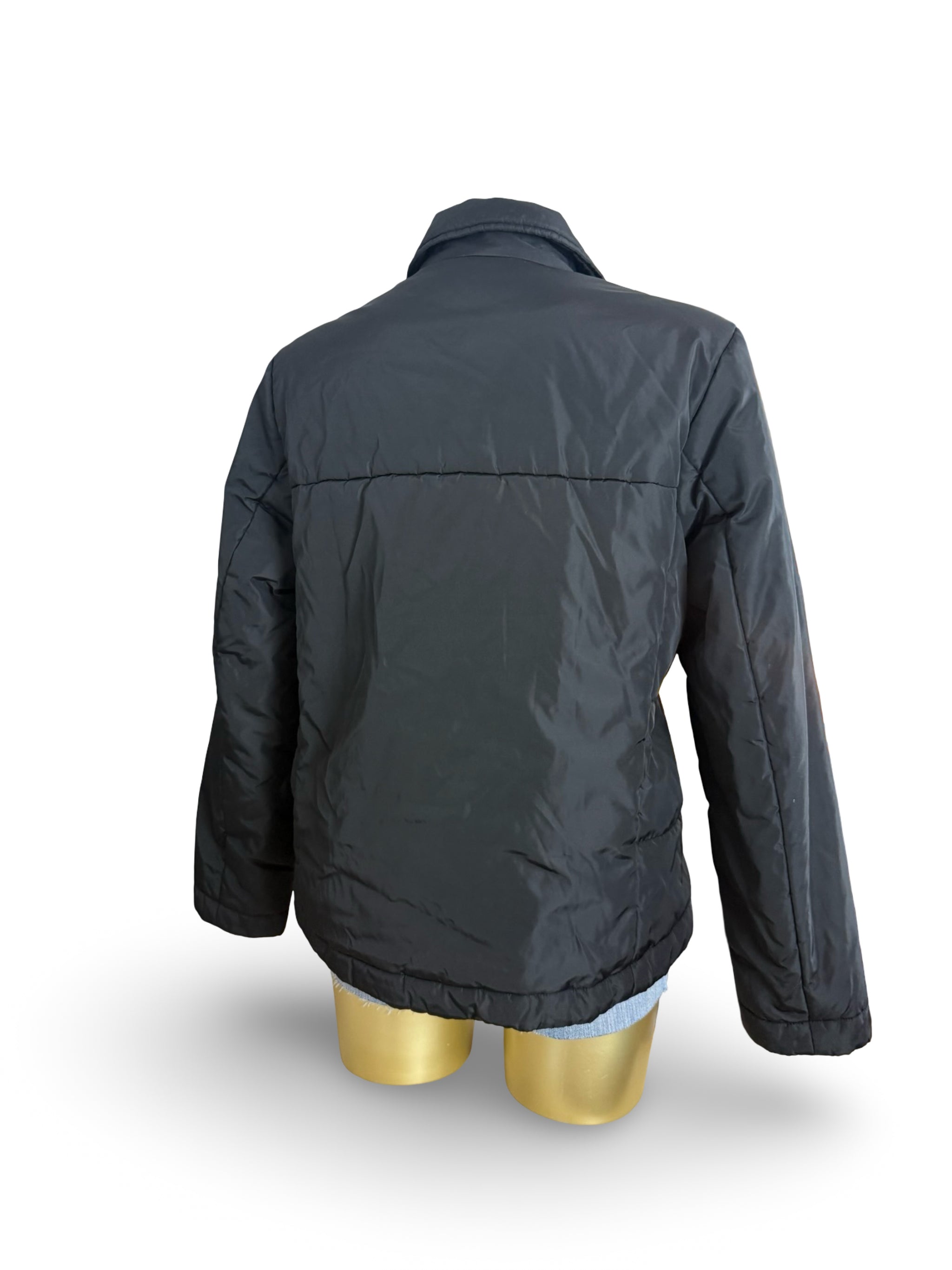 Black zip up lightweight puffer jacket (L)