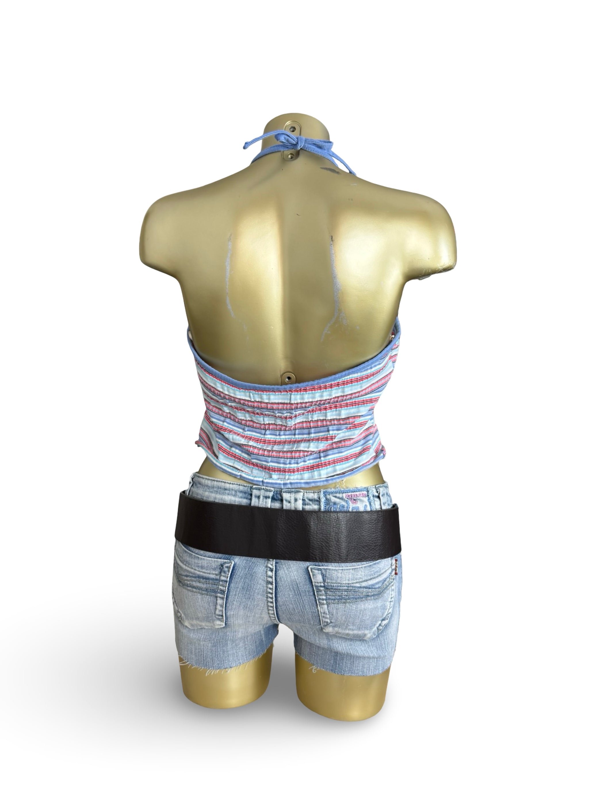 Blue striped halter top (L)