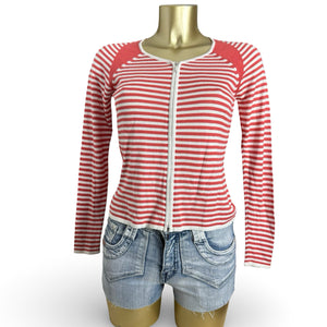 Orange striped zip up jumper (S/M)