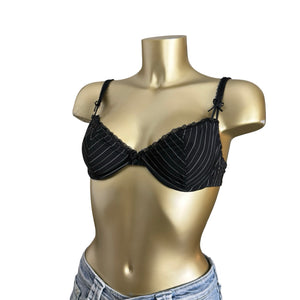 Black lace up striped balcony vintage bra (90C)