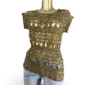 Khaki crochet tight fit tee (XS/S)