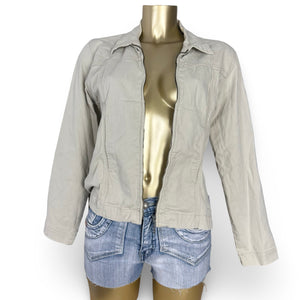 Beige cotton zip up tight fit jacket (L)