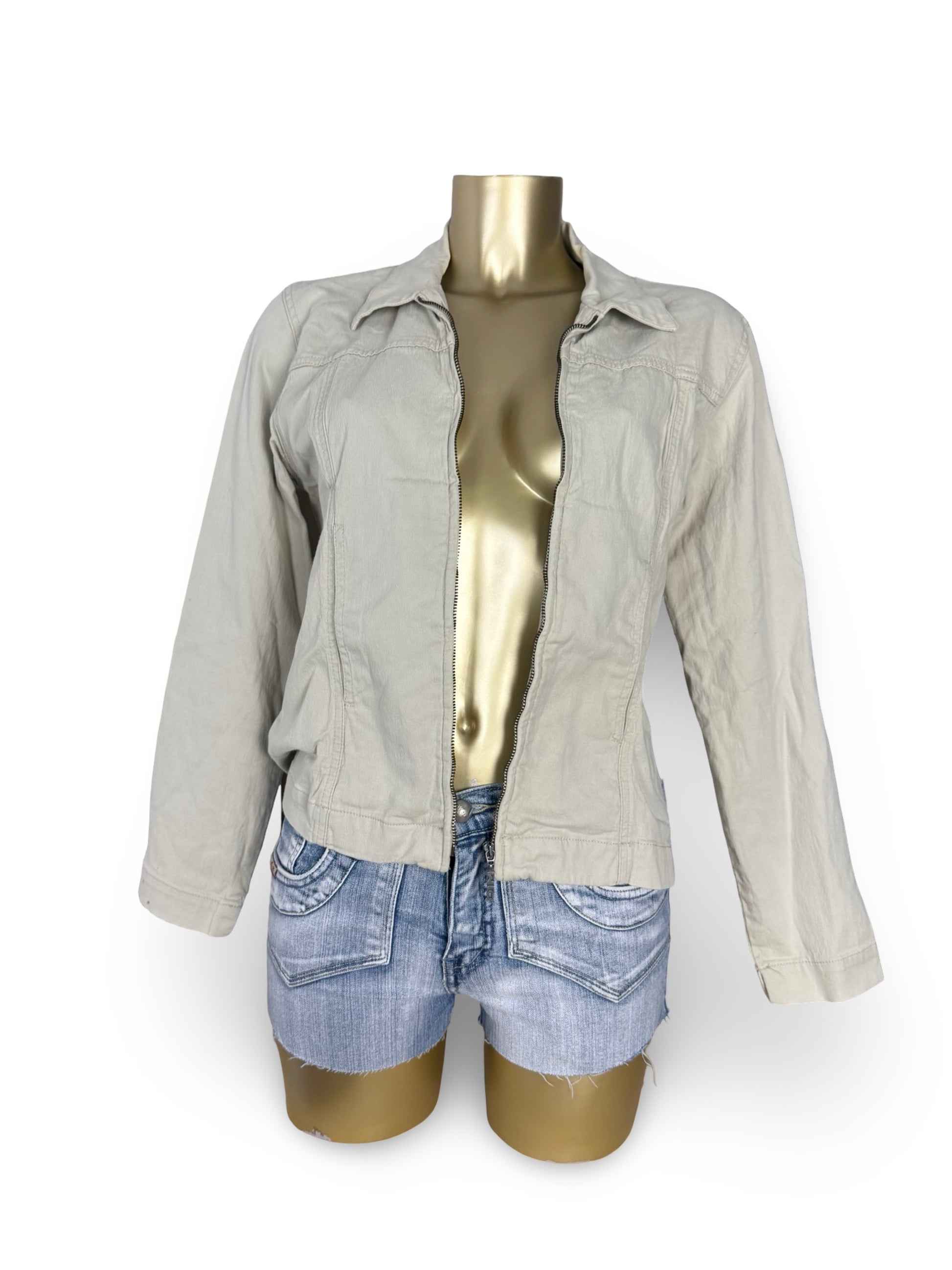 Beige cotton zip up tight fit jacket (L)