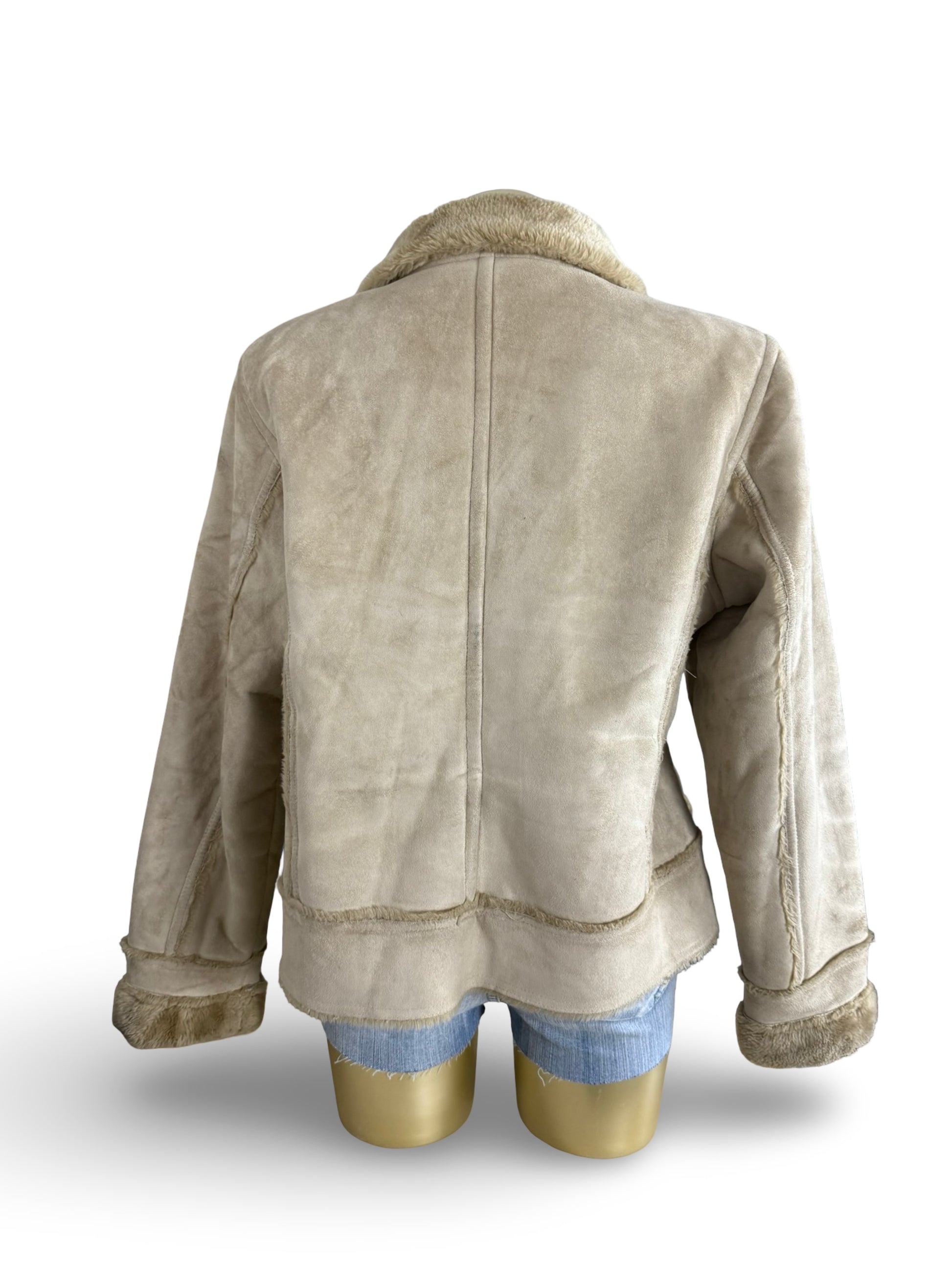 Beige suede inside faux fur jacket (L)
