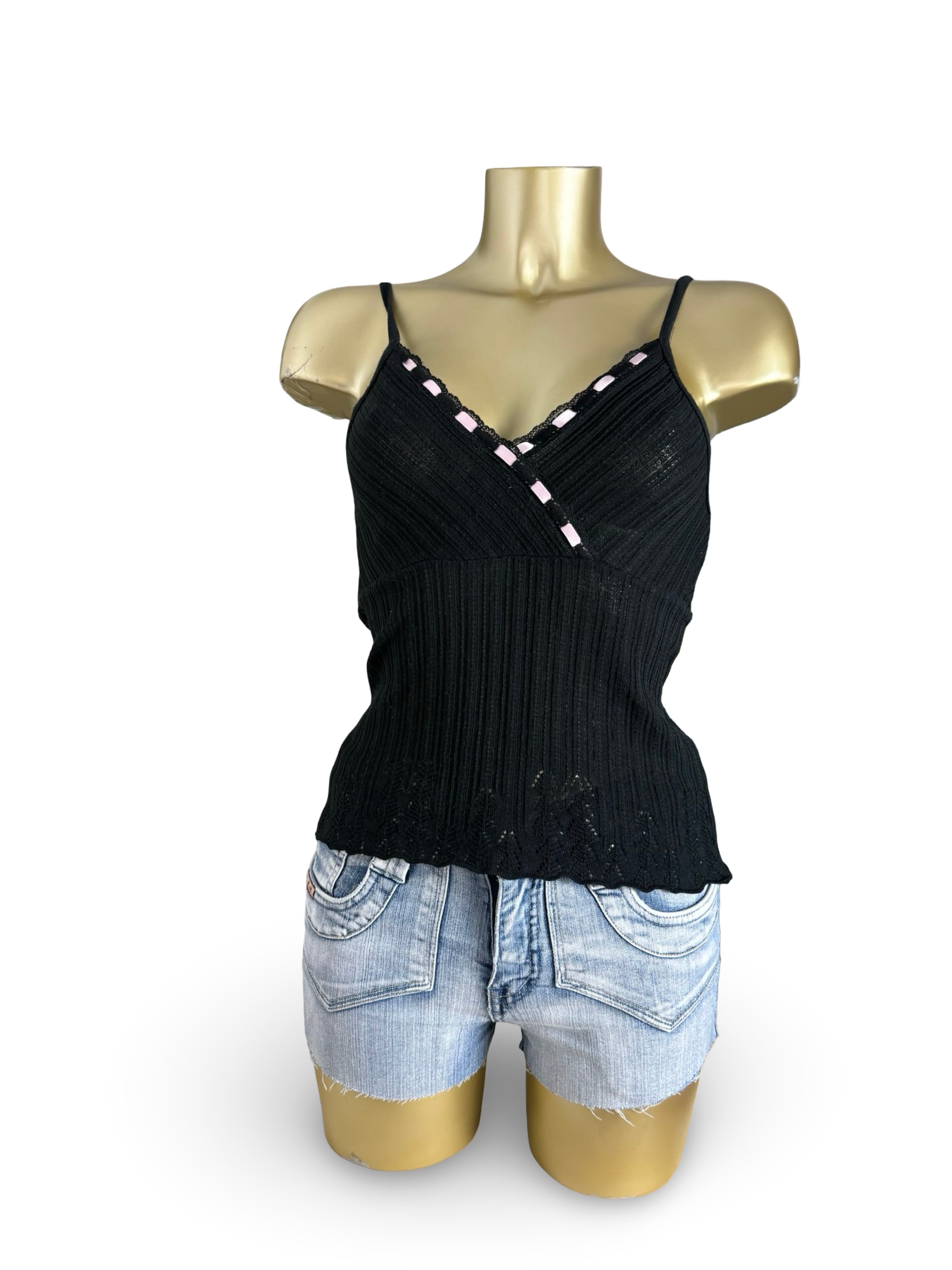 Black and baby pink bow babydoll cami top (M/L)