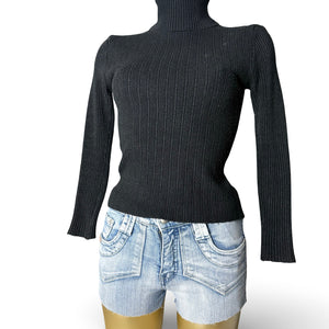 Black turtleneck tight fit wool jumper (S)