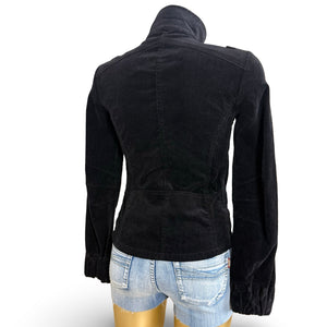 Black zip up velvet ribbed tight fit biker jacket (S)