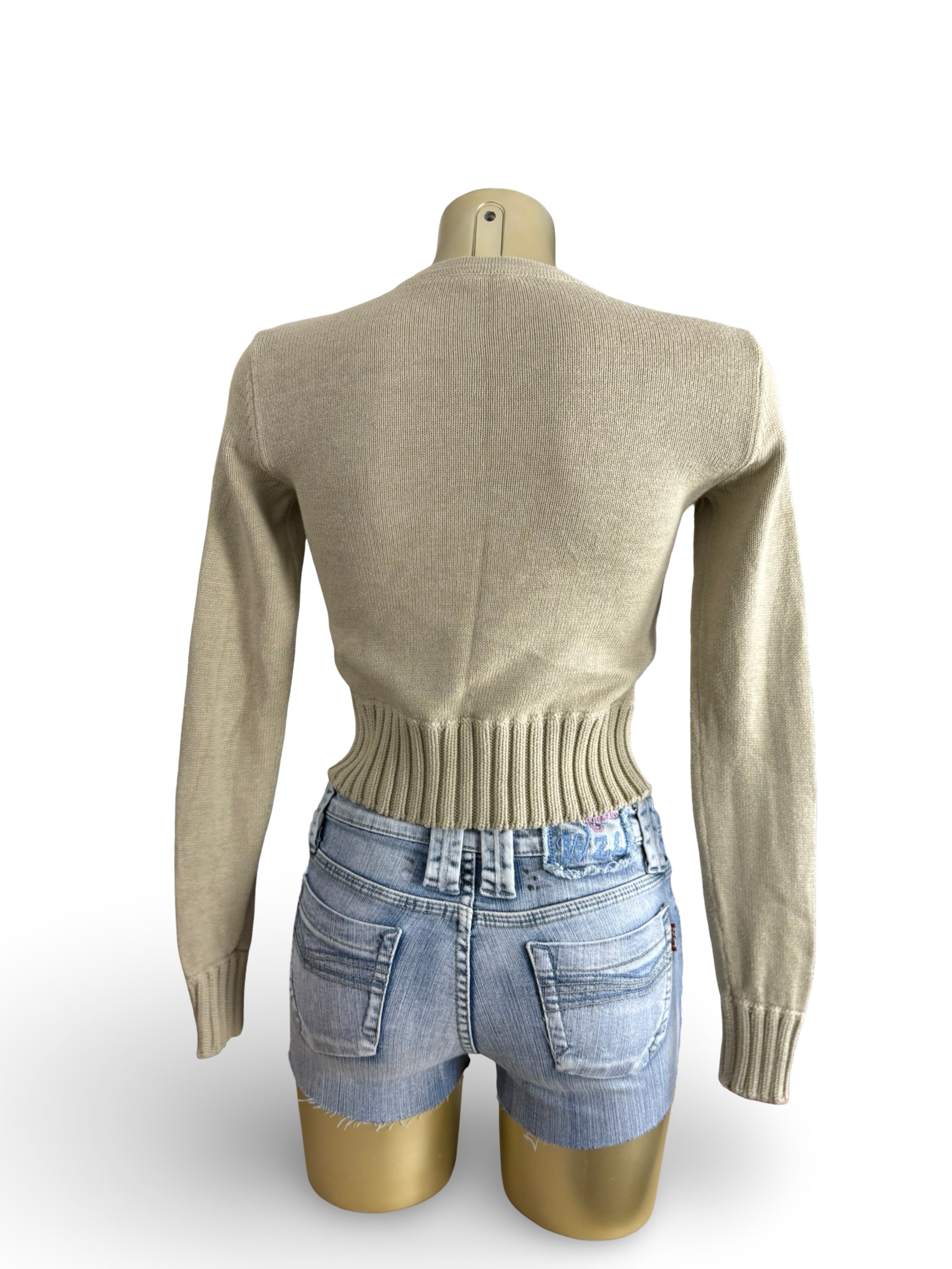 Beige round neck cotton jumper (XS)