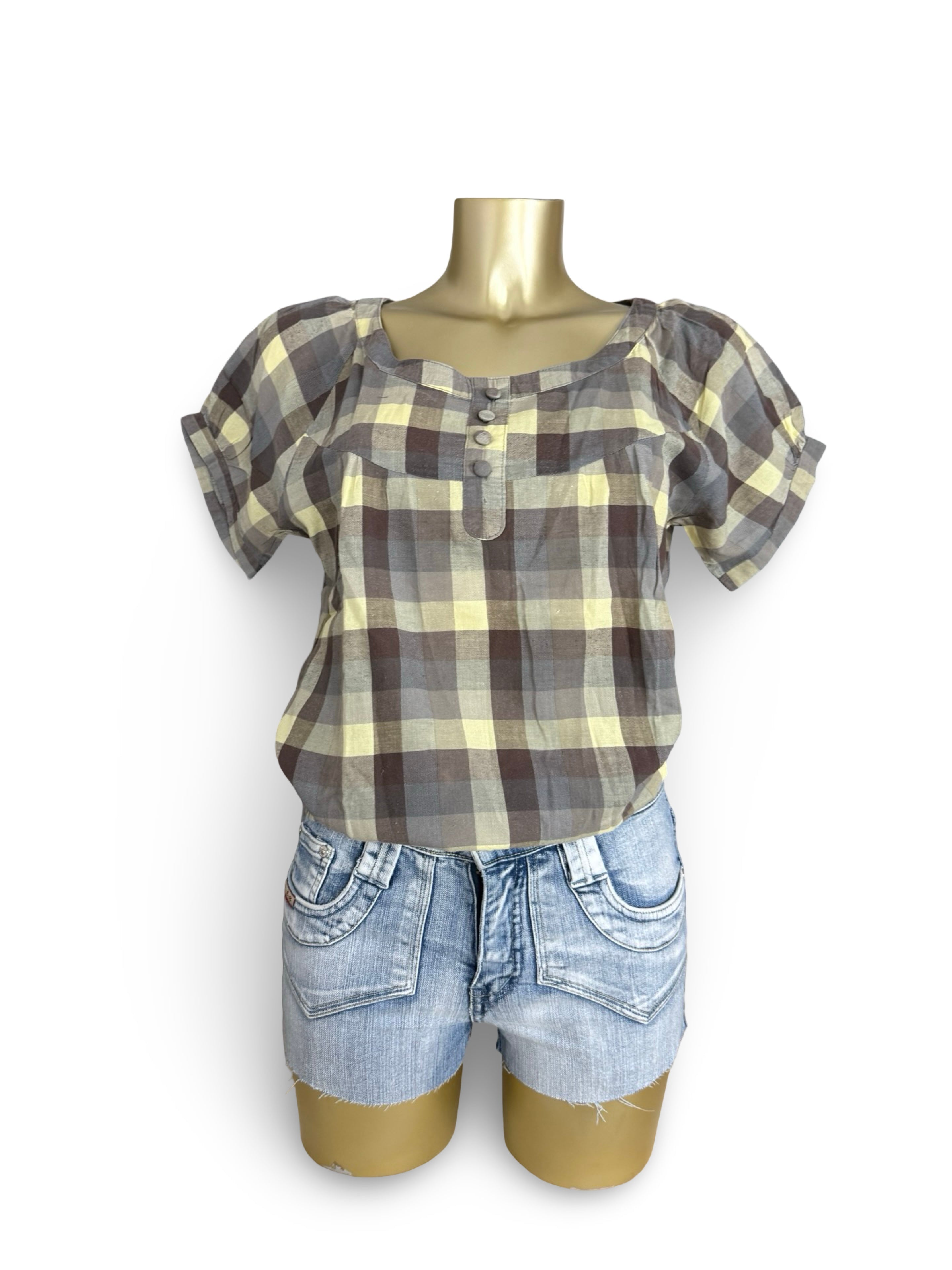 Khaki check print cotton tee (XL)