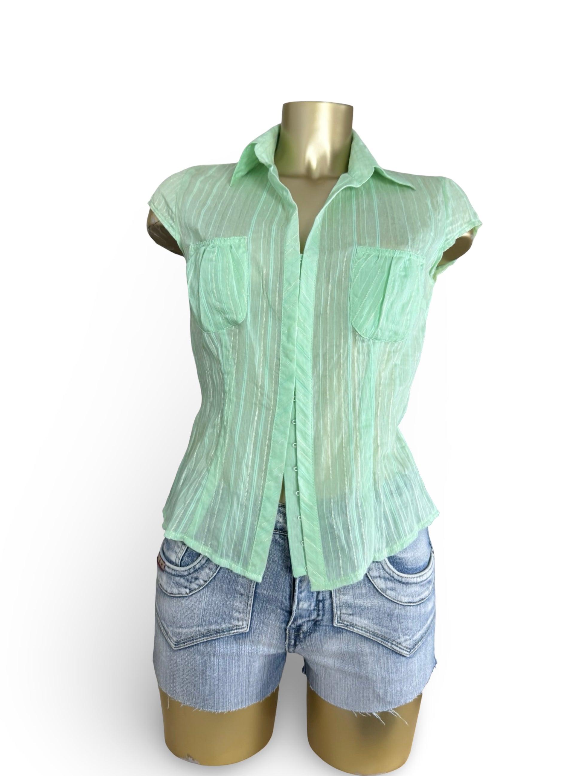 Green tight fit polo neck short sleeves shirt (S)