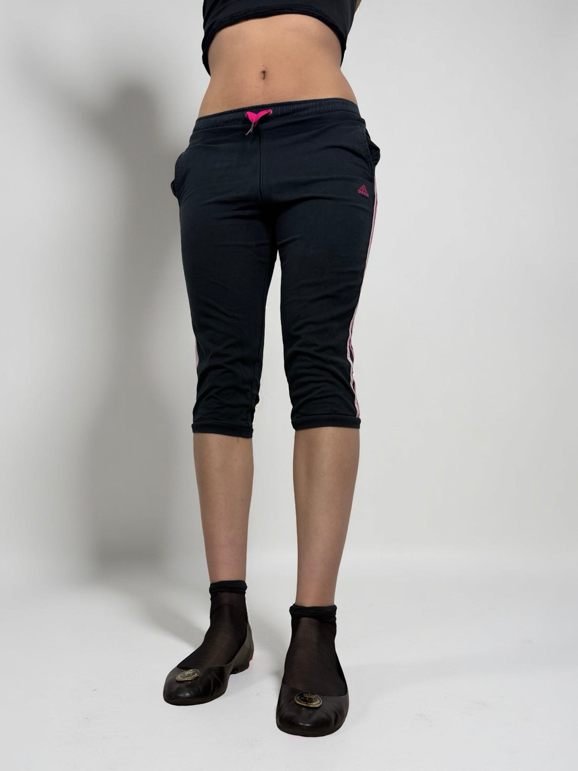 Black & pink cotton low rise capri pants (S)
